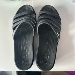 Crocs Rhonda Strappy Wedge Slide Comfort Sandal Black Size 11